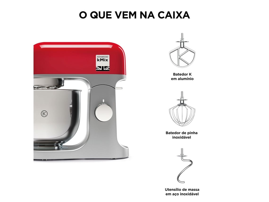 KENWOOD ROBOT COZINHA TAÇA INOX 5LT 1000W VERMELHA KMX750RD
