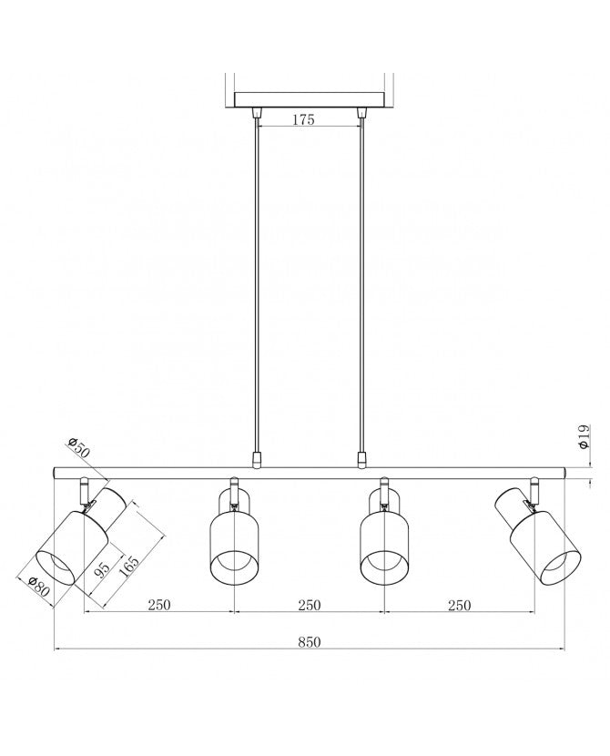 Candeeiro de Tecto MAENA NEGRO-LATÓN 4 X 60W E-27