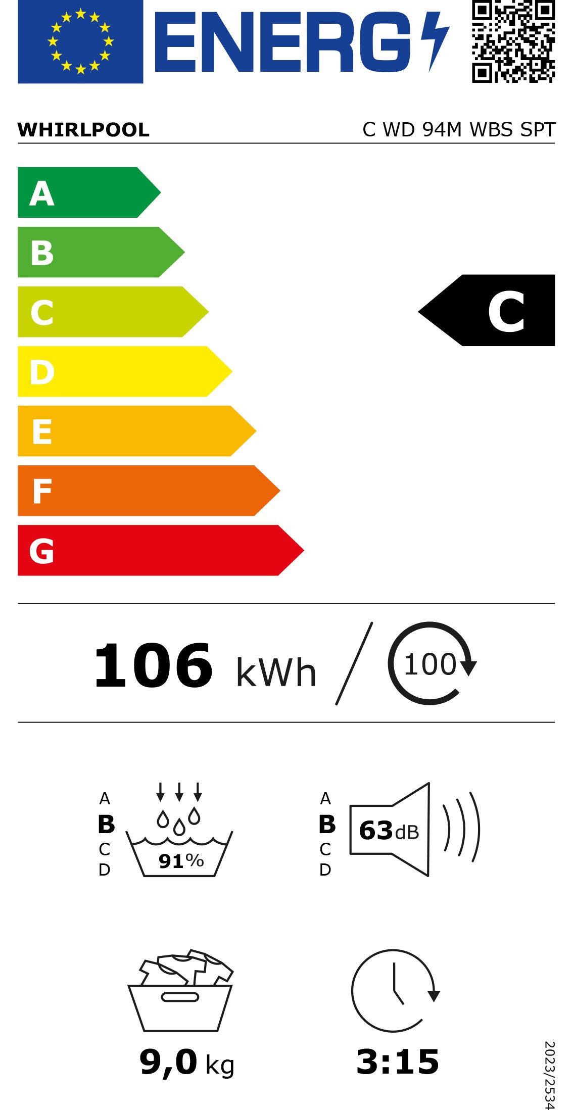 WHIRLPOOL SECADOR ROUPA 9KG BOMBA CALOR (C) CWD94MWBSSPT