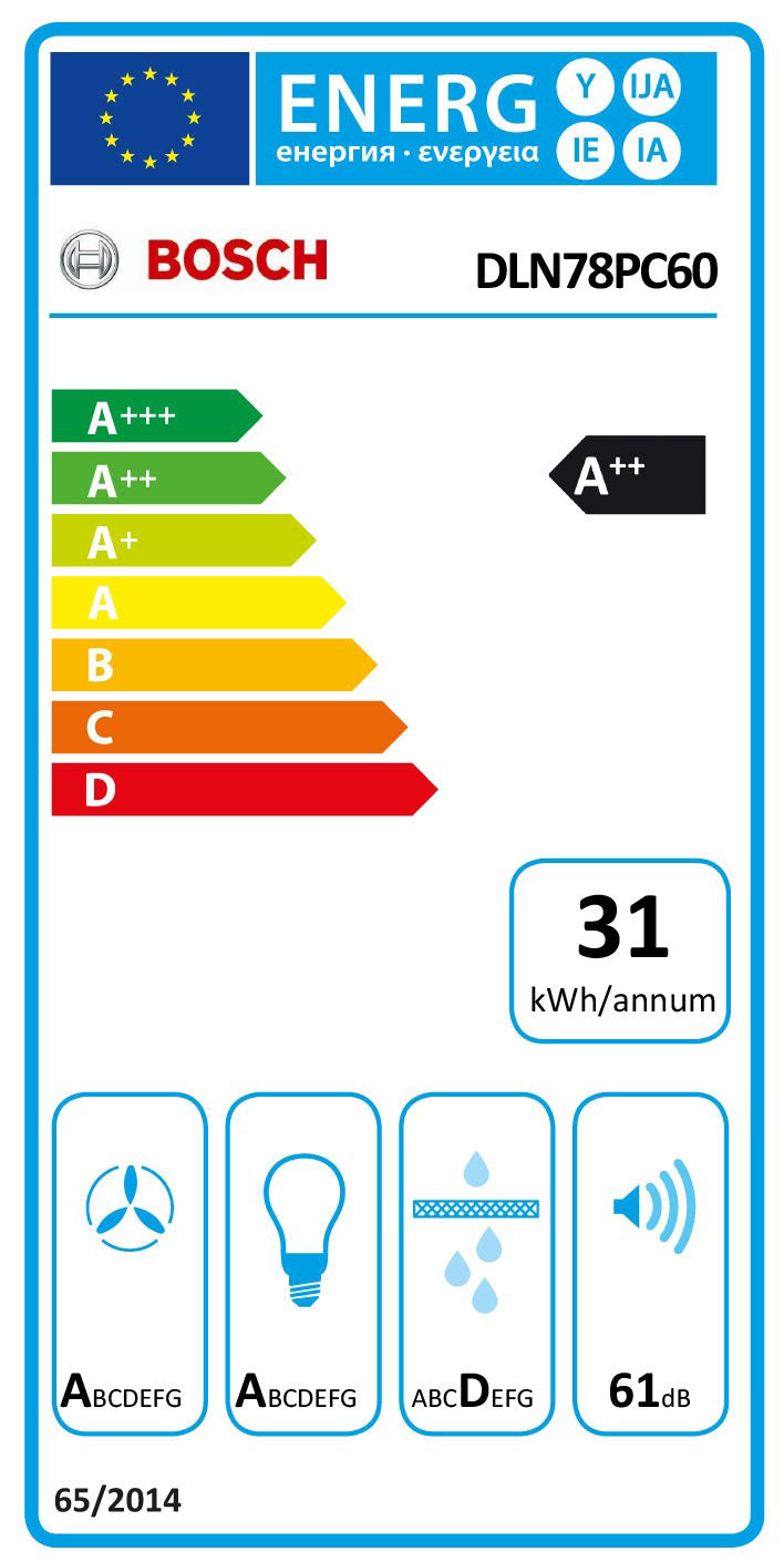 BOSCH EXAUSTOR 70CM 3VEL+1INT 800M3/H PRETO (A++) DLN78PC60