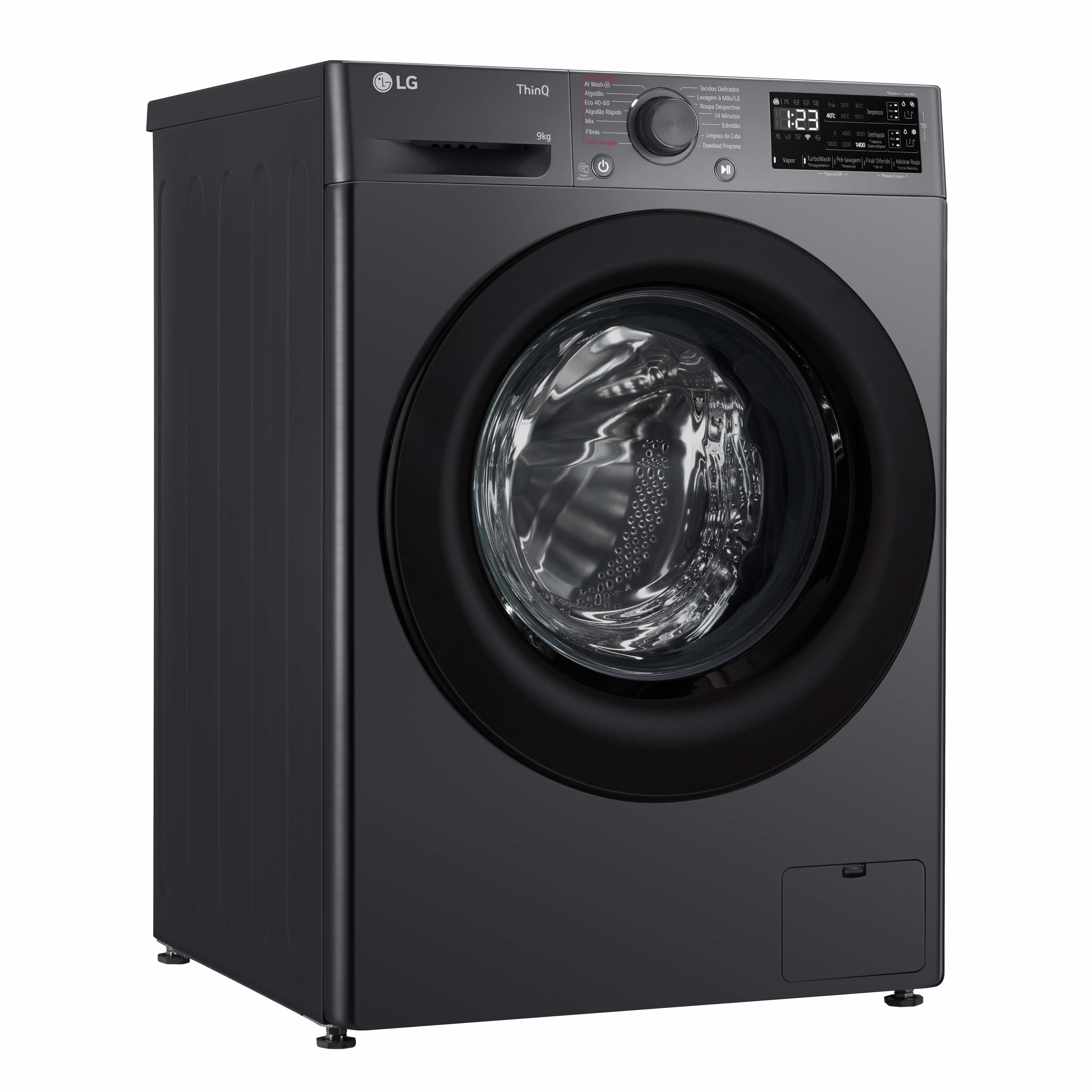 LG MAQUINA ROUPA 9KG 1400RT AI DD STEAM WIFI PRETA(A) F4WR359S6M
