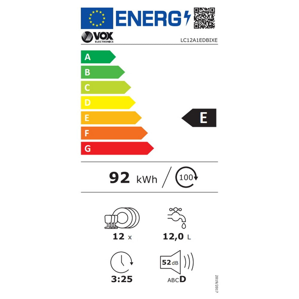 Máquina de Lavar Loiça VOX LC12A1EDBIXE (12 conjuntos)