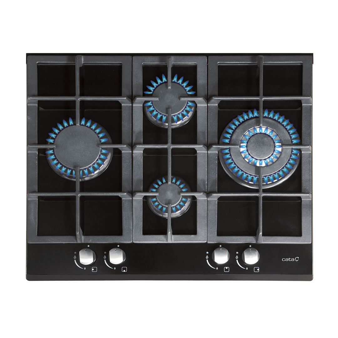 CATA PLACA CRISTALGAS 60CM 4GAS NAT C/INJ GAS BUT LCI6031BK