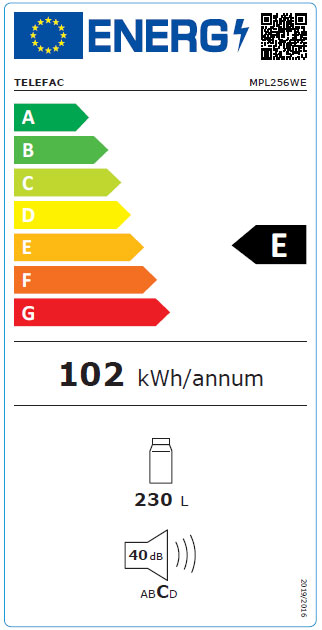 TELEFAC FRIGORIFICO 1PT 1420X550X550MT 230LT BRANCO (E) MPL256WE