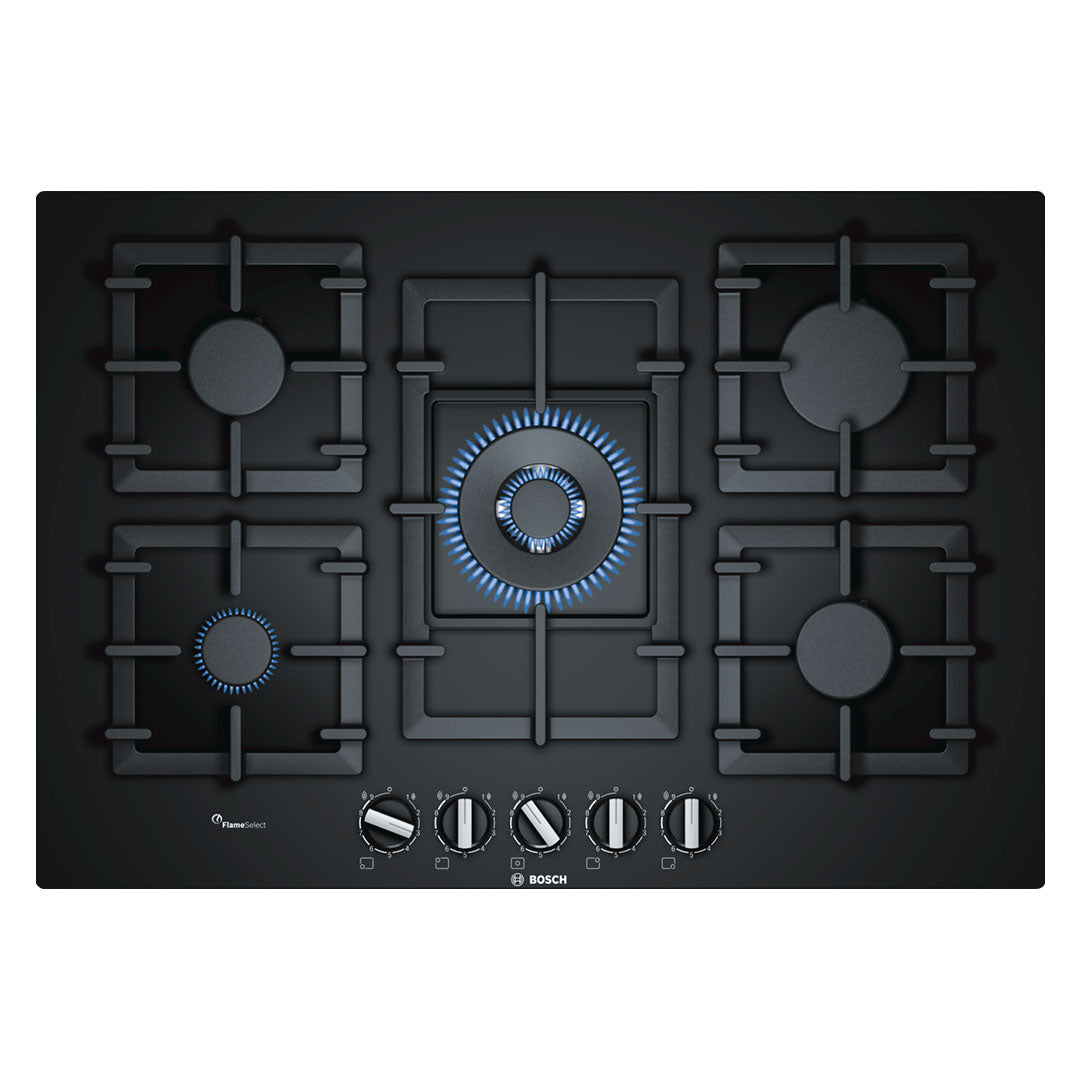 BOSCH PLACA 75CMS 5GAS VIDRO PRETO COMANDOS FRONTAIS PPQ7A6B90