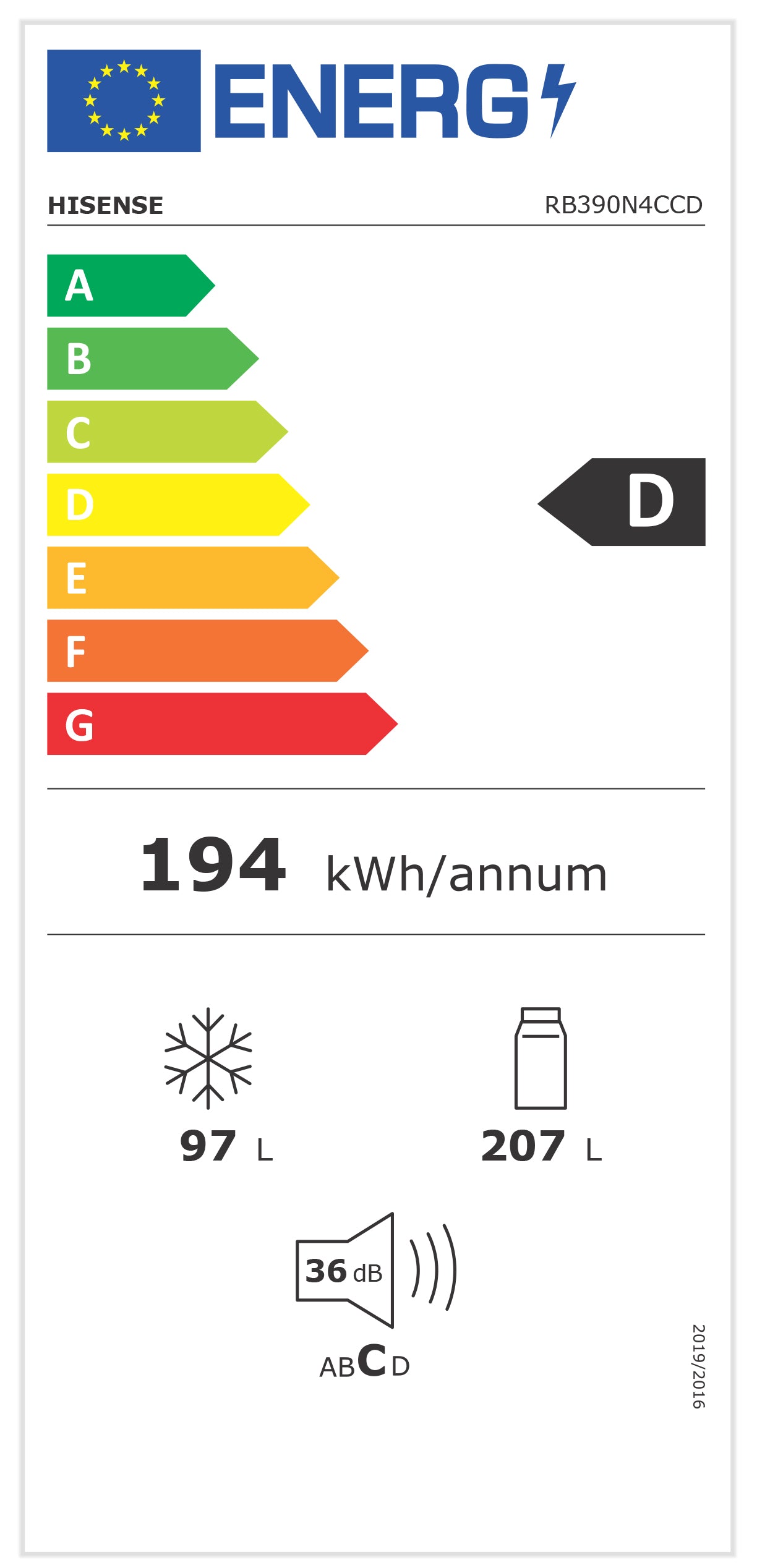 HISENSE COMBINADO 1860X595X590MT 304LT NF LOOK INOX (D) RB390N4CCD