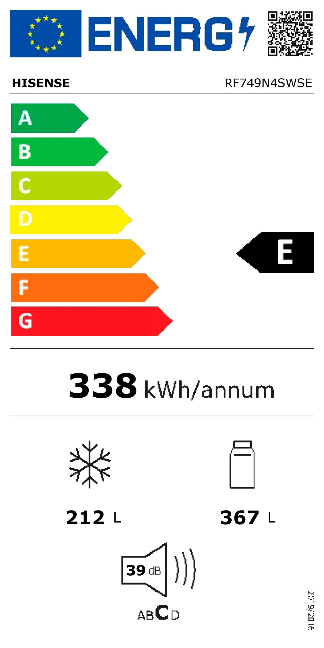 HISENSE SIDE BY SIDE 4PT 1,78X0,91X0,73MT 579LT NF DAG IX (E RF749N4SWSE