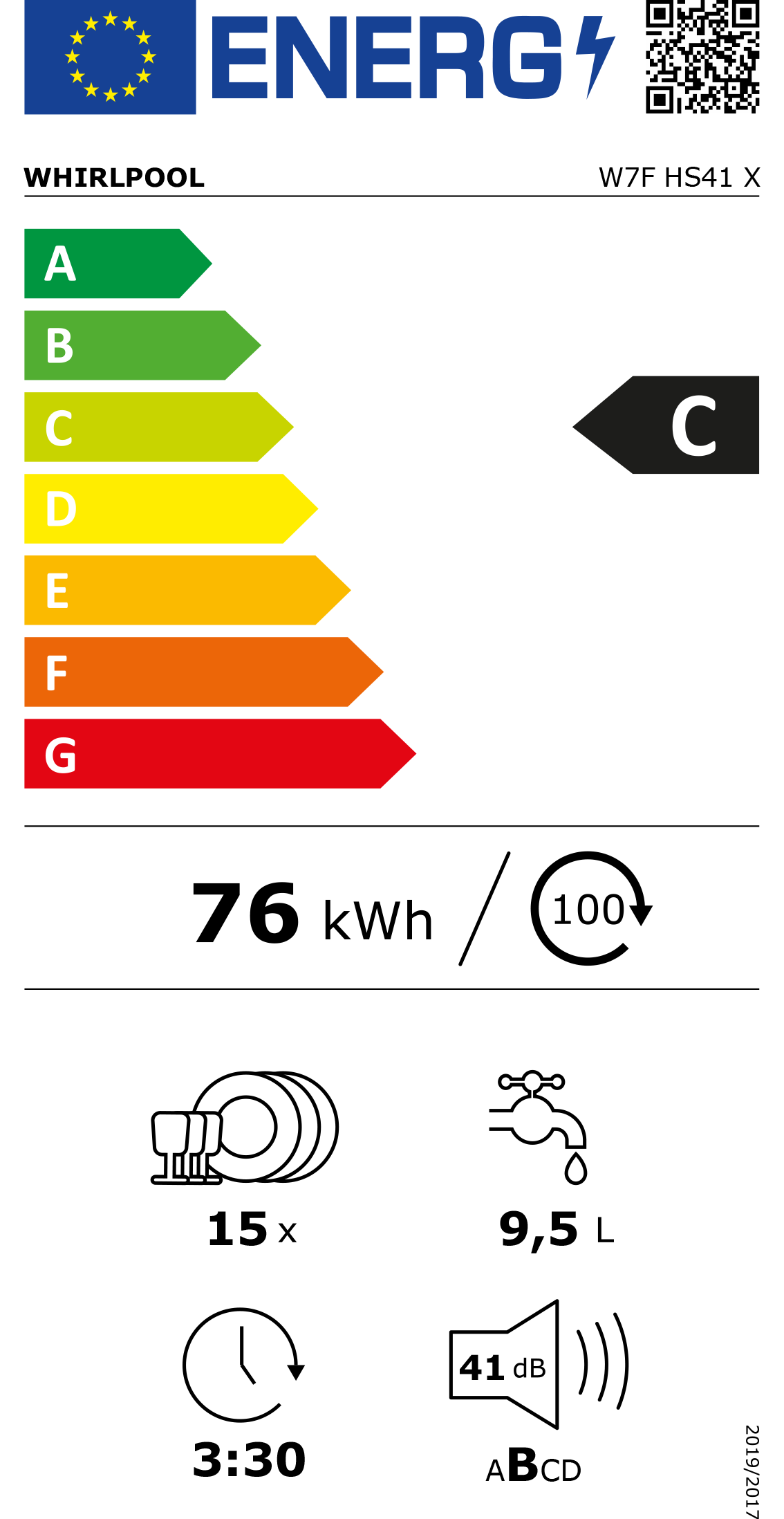 Máquina de Lavar Loiça WHIRLPOOL W7F HS41 X (15 conjuntos)