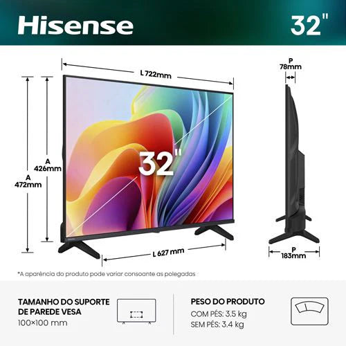 HISENSE LED 32" HD SMARTTV 2HDMI 1USB (G) 32A4S