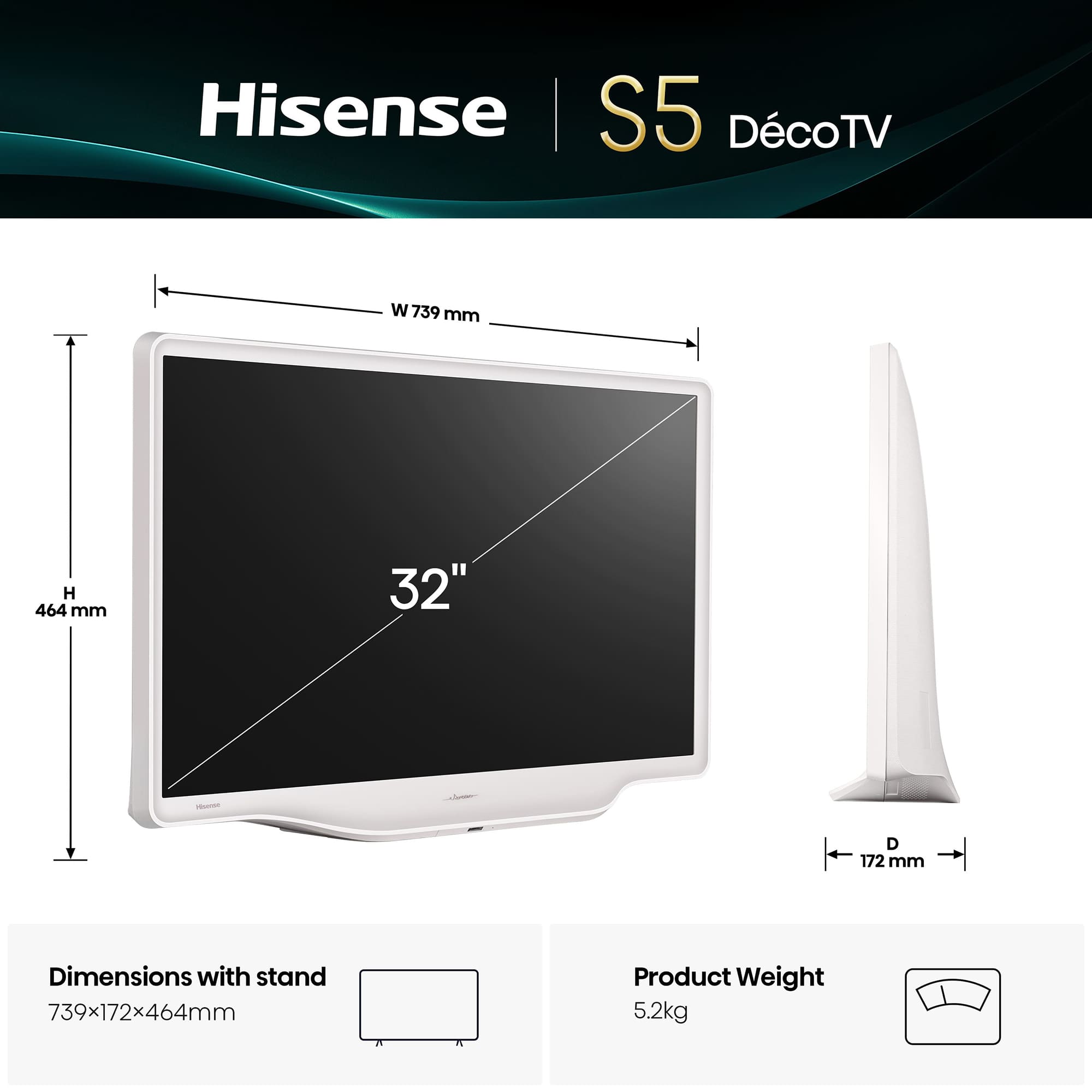 HISENSE QLED 32" FHD DECO TV 2HDMI USB BRANCO(E) 32S5Q