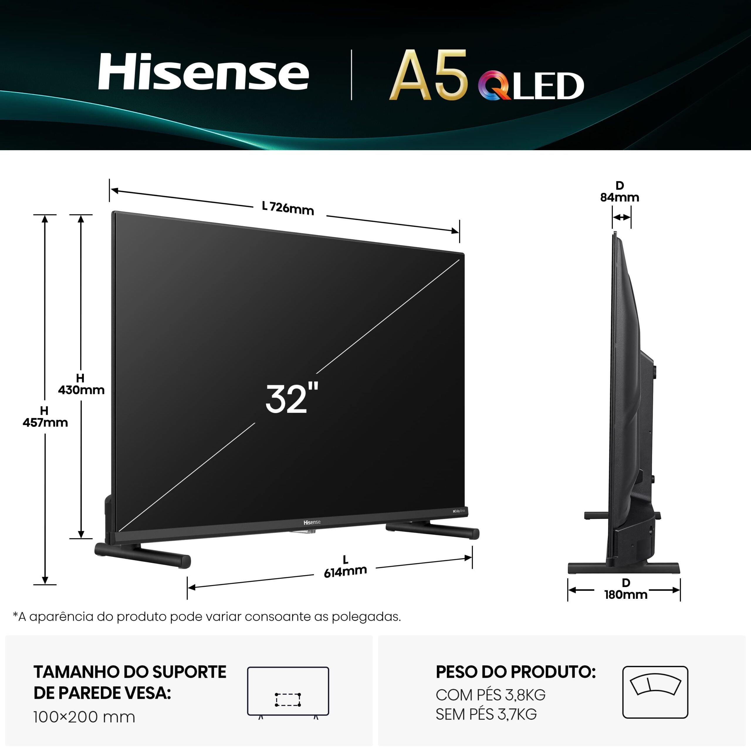 HISENSE QLED 32" FHD SMARTTV 2HDMI 1USB (F) 32A5Q
