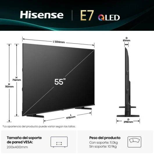 HISENSE QLED 55"4K UHD SMART TV 3HDMI 1USB (E) 55E7Q