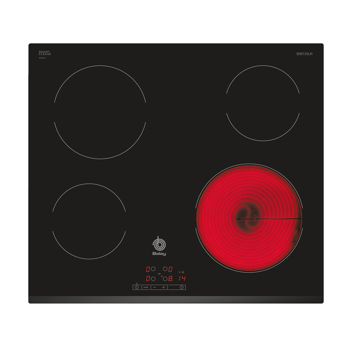 BALAY PLACA VITRO 60CM 4ZONAS BISELADA FRONTAL 3EB720LR