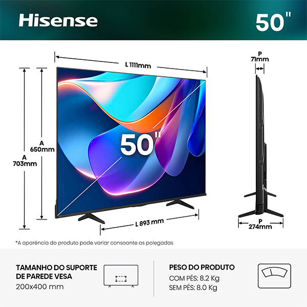 LED HISENSE - 50A6S 151.T.50A6S