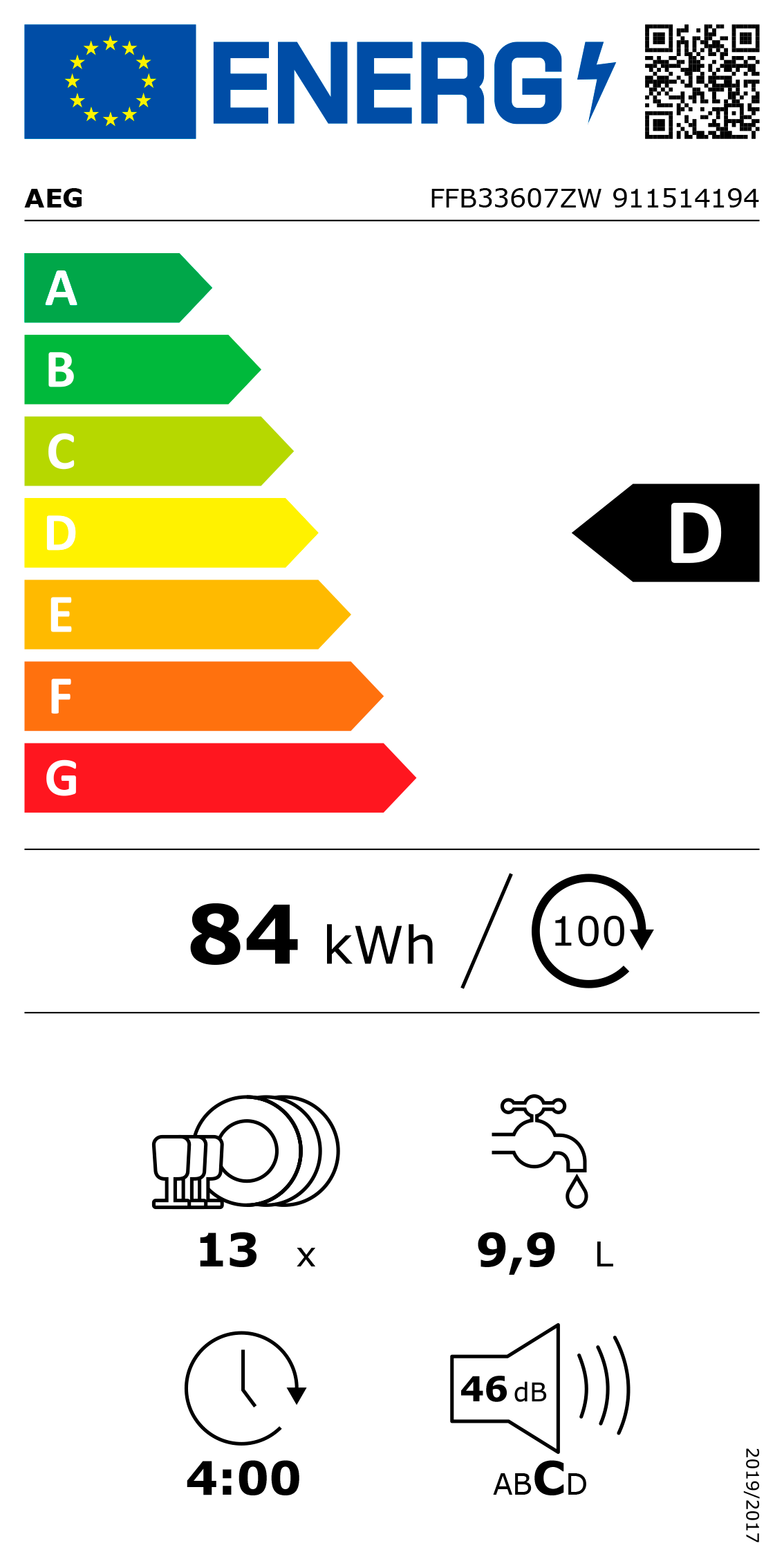 Máquina de Lavar Loiça AEG FFB33607ZW (13 Conjuntos - 60 cm - Branco)