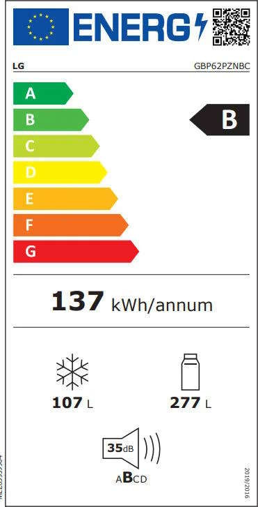 Frigorífico Combinado LG GBP62PZNBC (No Frost - 384 L - 203 cm )