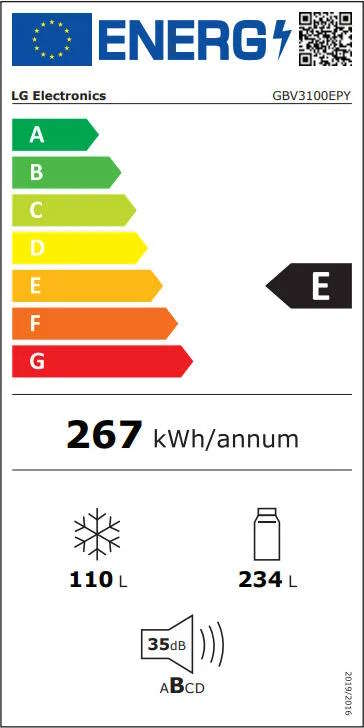 Frigorífico Combinado LG GBV3100EPY (No Frost - 186 cm - 344 L)