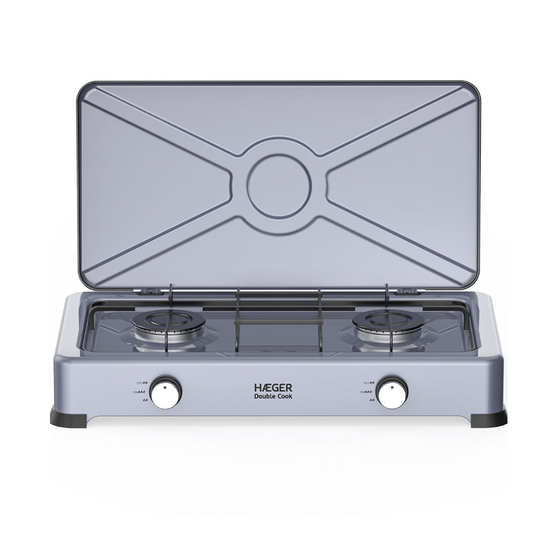 HAEGER FOGAREIRO GAS 2 BICOS 70 E 80MM DOUBLE COOK CINZA GC02E022A