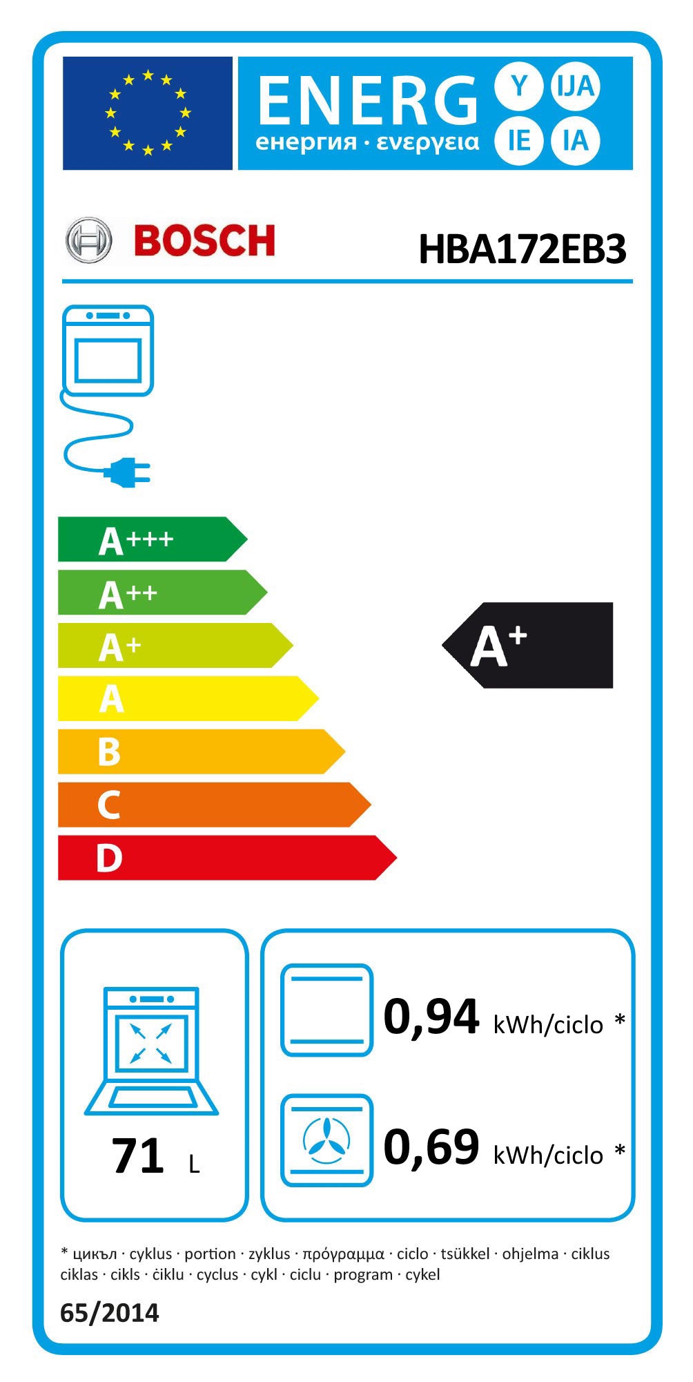 BOSCH FORNO MULTIF 71LT  VIDRO PRETO A+ HBA172EB3