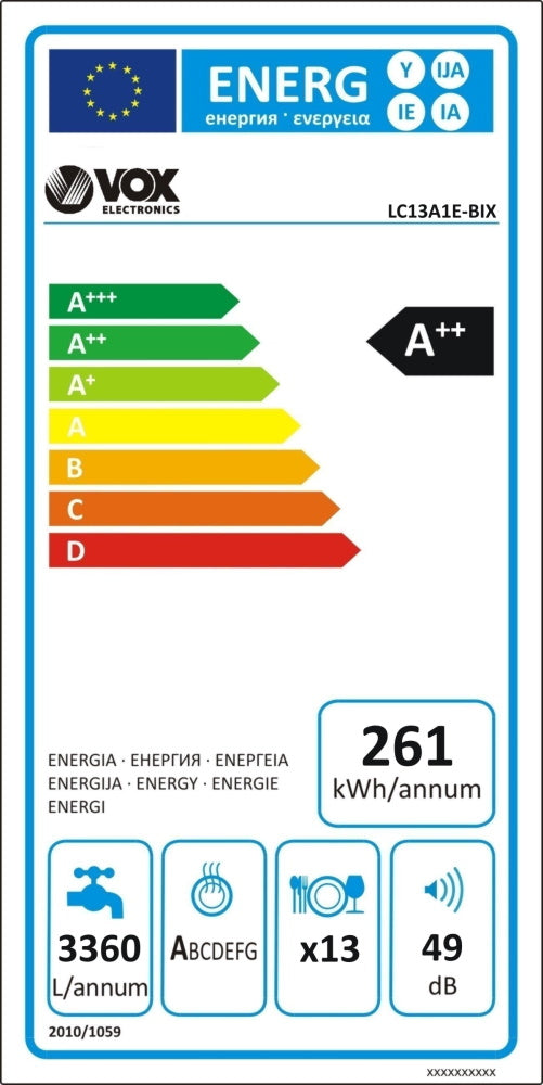 Máquina de Lavar Loiça VOX LC13A1E-BIX (13 Conjuntos - A++)
