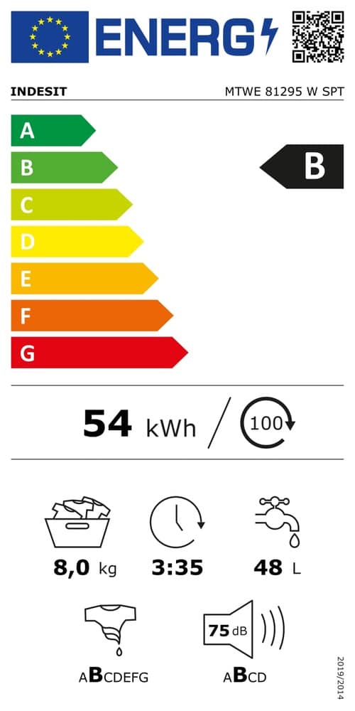 Máquina de Lavar Roupa INDESIT MTWE 81295 W SPT (8Kg - 1200 rpm)