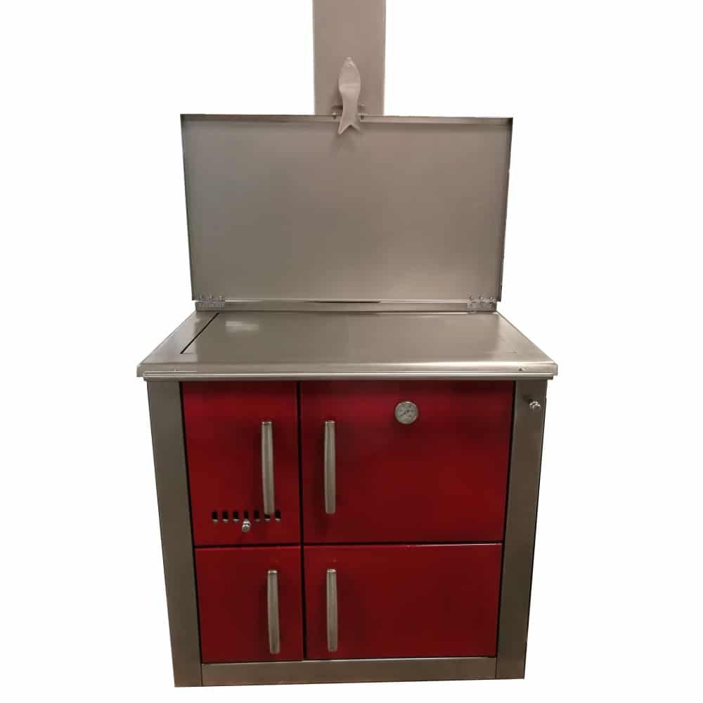 Fogão a Lenha MEDILUXO 90cm Vermelho (Mesa Inox)