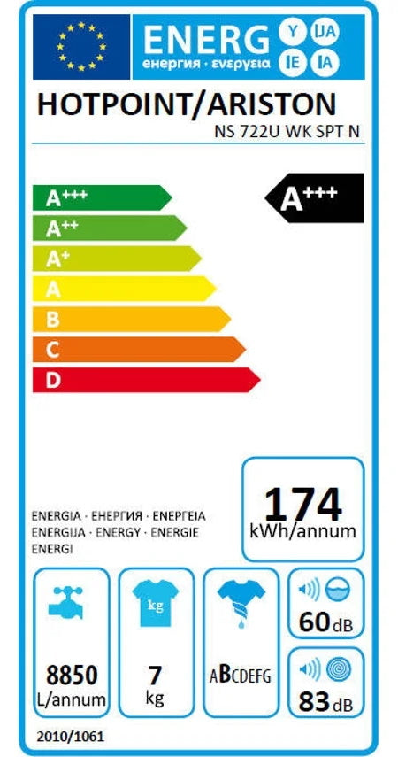 Máquina de Lavar Roupa Hotpoint NS 722U WK SPT N (7Kg - 1200rpm - A+++)