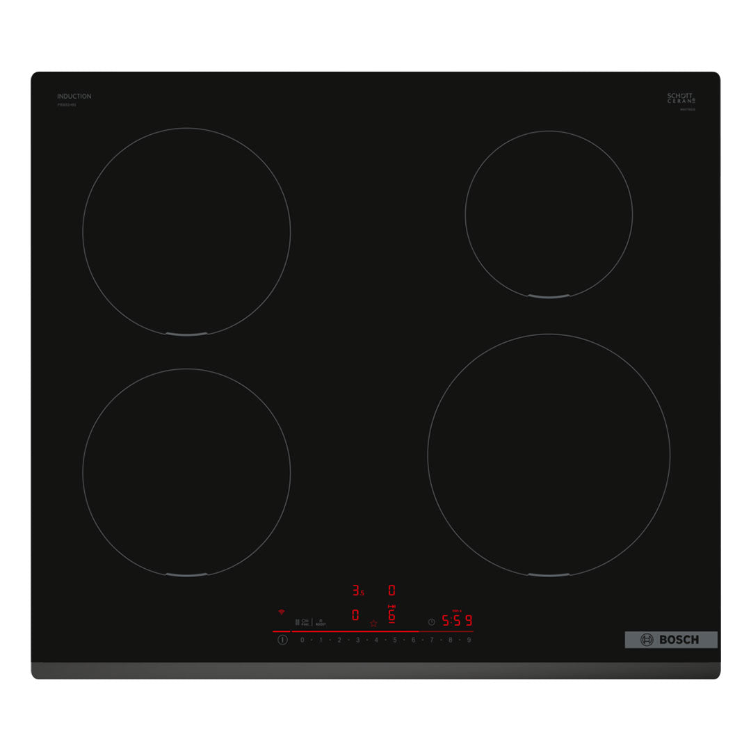 BOSCH PLACA INDUÇAO 60CM 4 ZONAS BISELADA FRONTAL PIE631HB1E