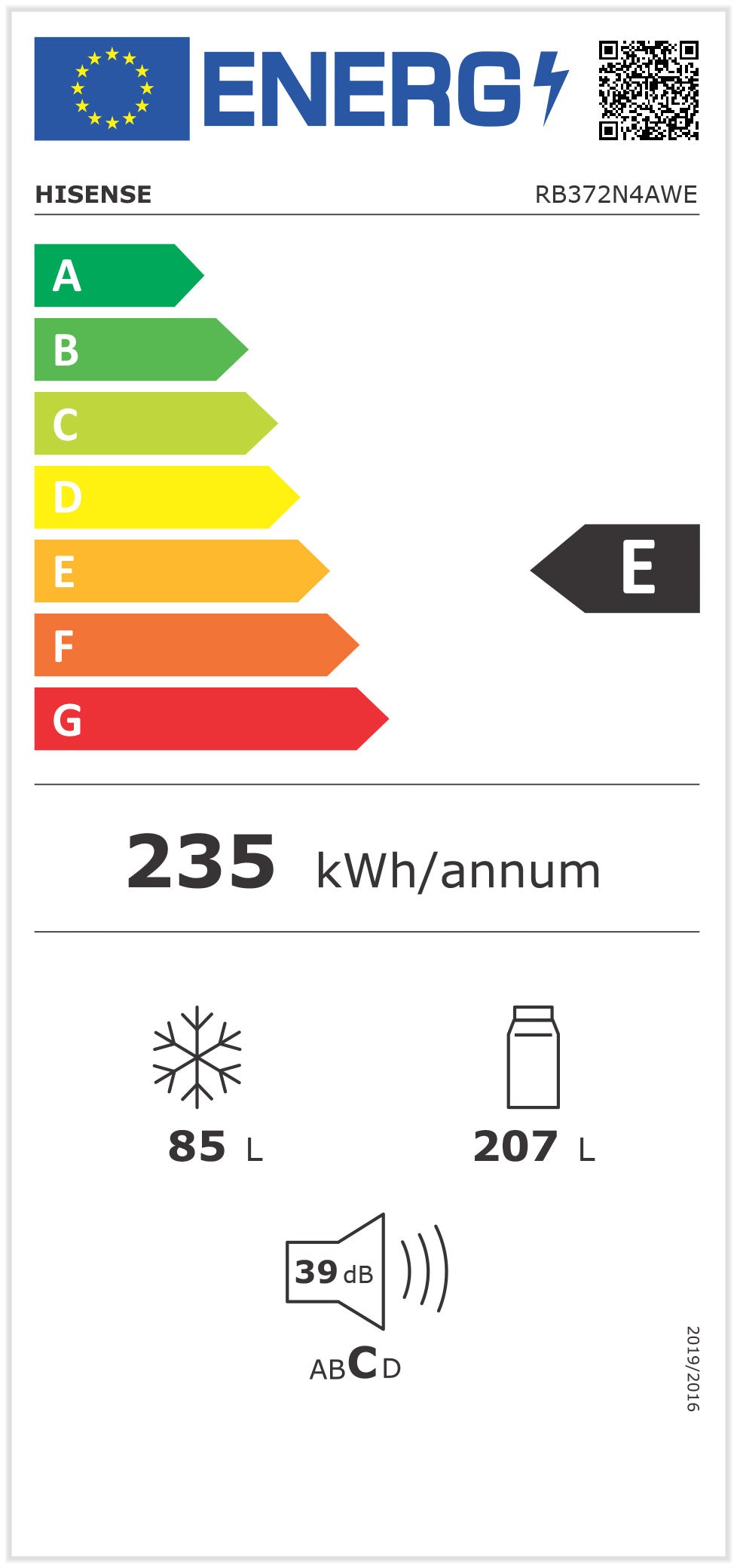 HISENSE COMBINADO 1785X595X590MT 292LT NF BRANCO (E) RB372N4AWE