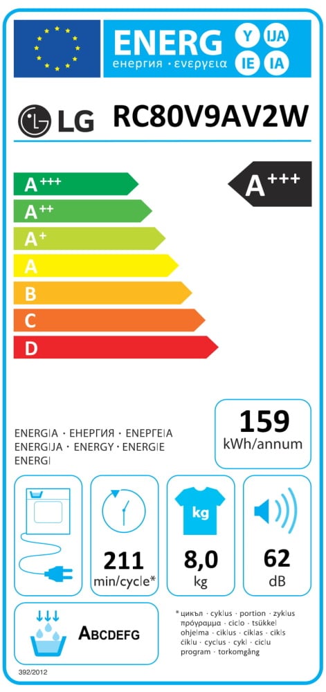 Máquina de Secar Roupa LG RC80V9AV2W (8Kg - A+++)