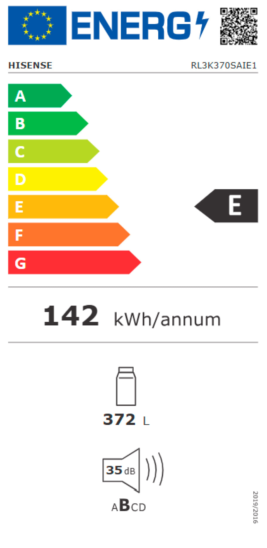 Hisense Frigorifico 1PT 1856X595X600 NF 372LT LOOK INOX (e)