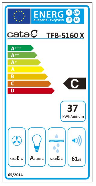 CATA EXAUSTOR 60CM 2VELOC MAX 300M3/H INOX (C) TFB5160X