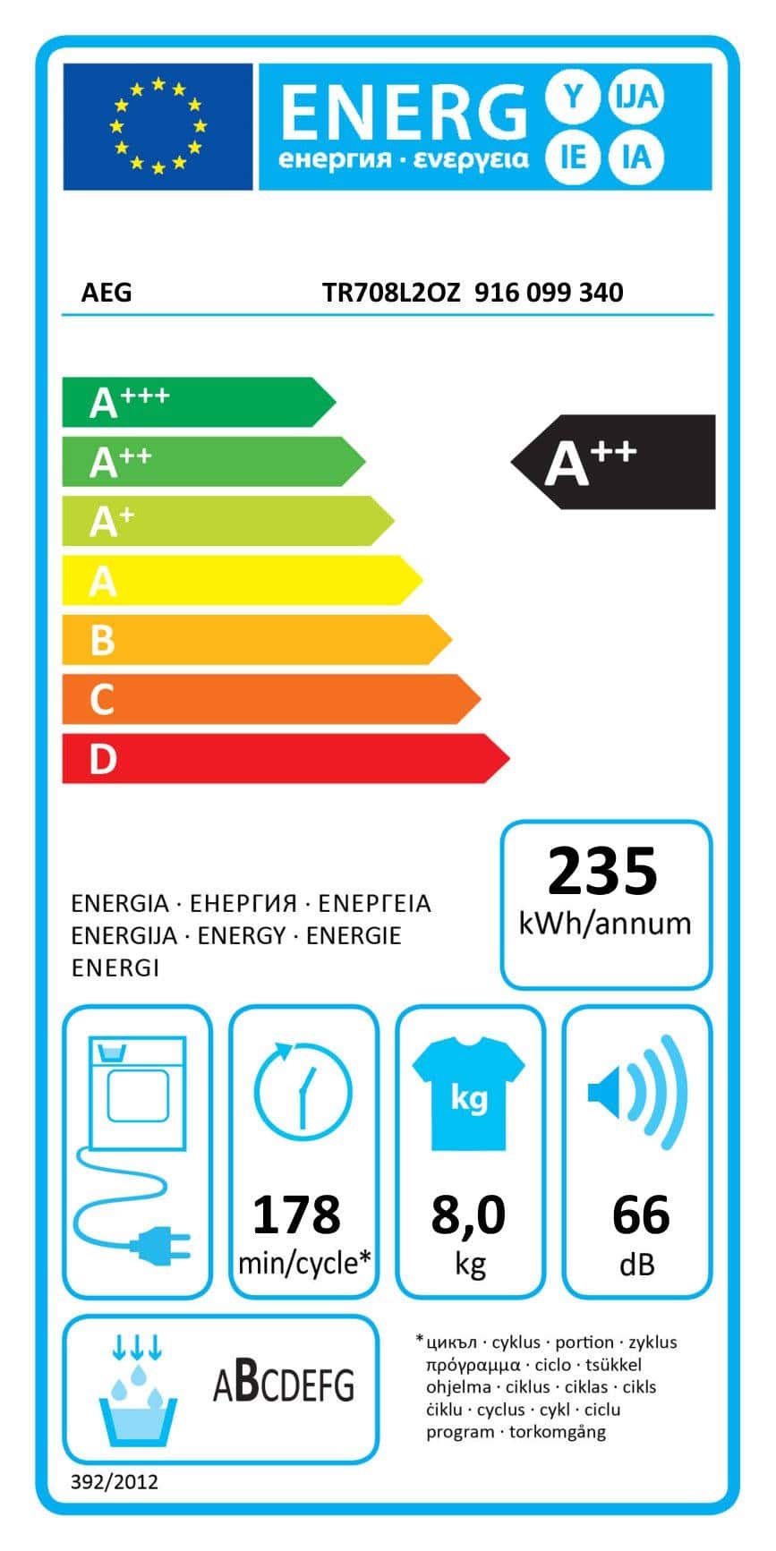 Máquina de Secar Roupa AEG TR708L2OZ ( 8Kg - A++)