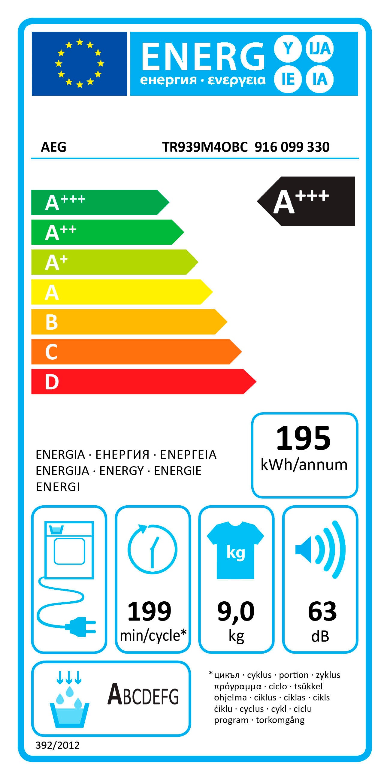 AEG SECADOR ROUPA 9KG BOMBA CALOR WIFI (C) TR939M4OBC