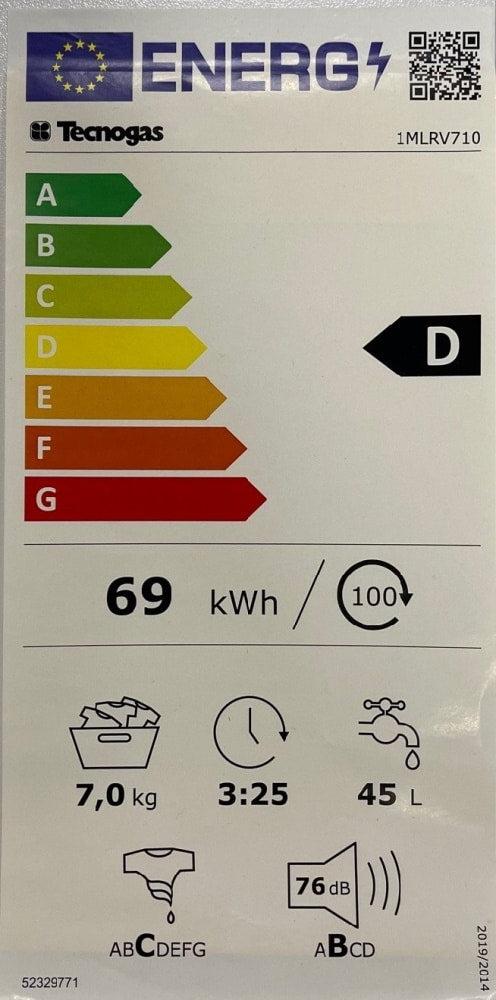 Máquina de Lavar Roupa TECNOGAS V 710 AA (7Kg - 1000rpm - D)