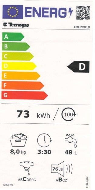 Máquina de Lavar Roupa TECNOGAS V 810 AA (8Kg - 1000rpm - D)