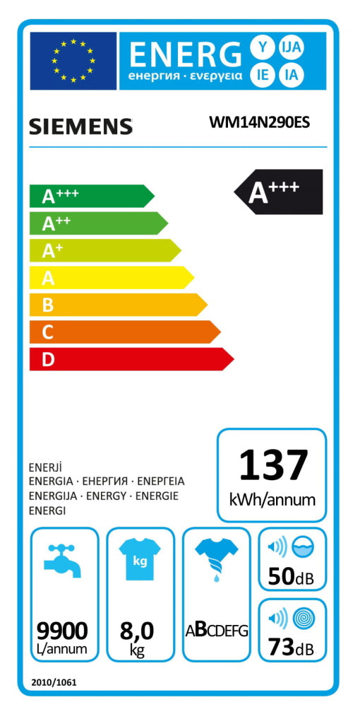 Máquina de Lavar Roupa Siemens WM14N290ES (8Kg - 1400rpm - A+++)