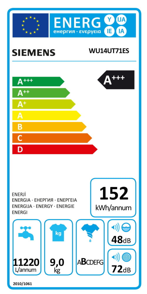 Máquina de Lavar Roupa Siemens WU14UT71ES (9Kg - 1400rpm - A+++)