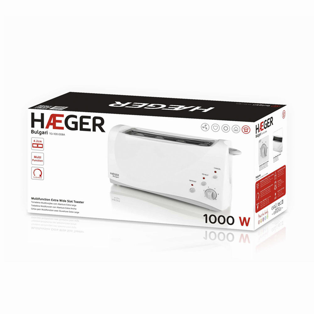 HAEGER TORRADEIRA 1000W 1 RANHURA EXTRA LARGA BRANCA TO100008A